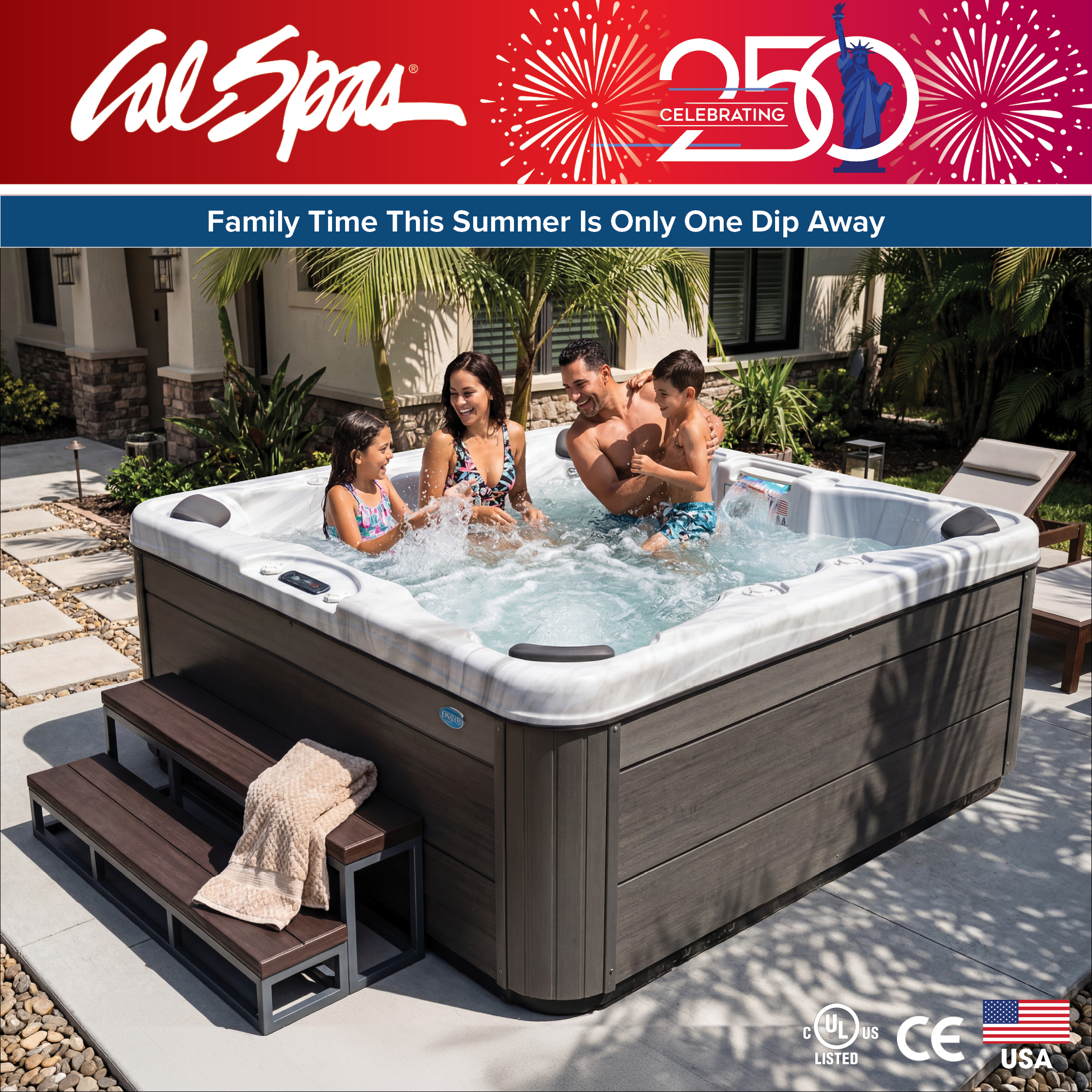 Calspas hot tub being used in a family setting - Bloomington